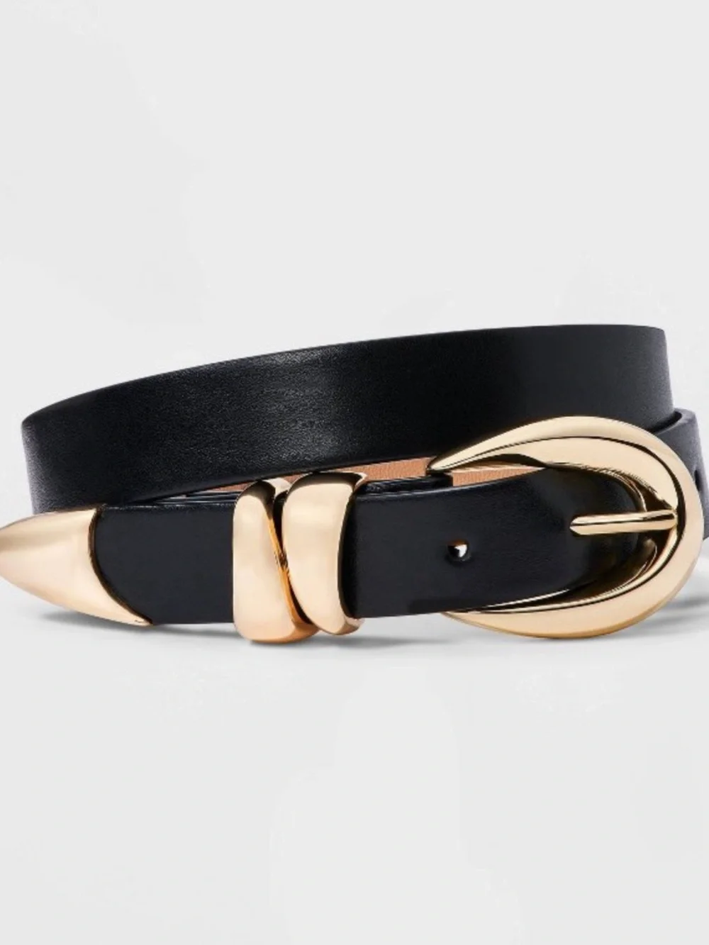 A New Day Black Belt with Gold Buckle and Tip